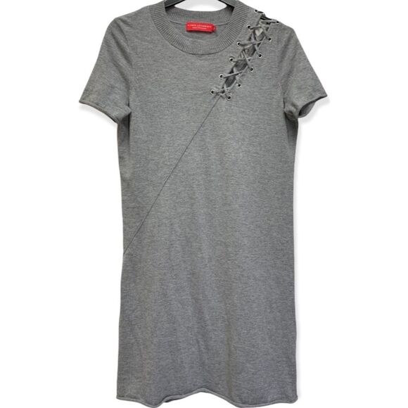 Philanthropy $198 Grey Hawke Short Sleeve Lace Up Shoulder Sweater Dress - Picture 1 of 11